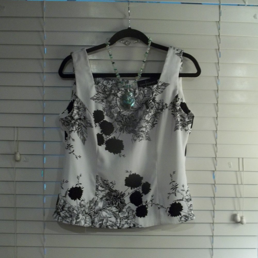 John Roberts - Dressy Black & White Floral Tank Top ** ECU **